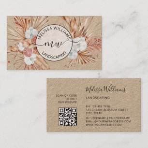 Cartão De Visita Logotipo Boho Aquarela de Grama das Pampas Rústica