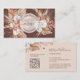 Cartão De Visita Logotipo Boho de Aquarela de Grama da Pampas Terra