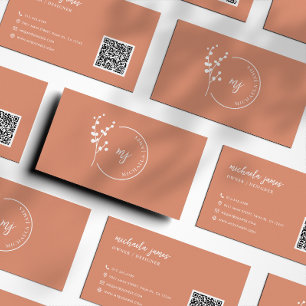 Cartão De Visita Logotipo Botânico Moderno Código QR de Letra Elega