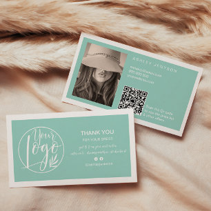 Cartão De Visita Logotipo branco mínimo azul Qr obrigado de pedido