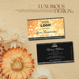 Cartão De Visita Logotipo brilhante de pêssego Elegante Preto e Bo