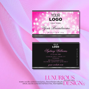 Cartão De Visita Logotipo Brilhante Rosa-Rosa-Luxo Borda Prateada P