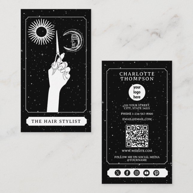 Cartão De Visita Logotipo Celestial Tarot Cabeça-de-cabeleireiro Pr (Frente/Verso)