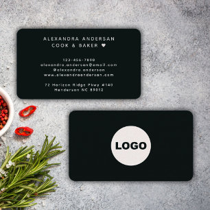 Cartão De Visita Logotipo Chef Caterer Minimalista Preto