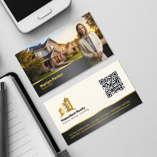 Cartão De Visita Logotipo & Código QR de Foto de Corretor Moderno P