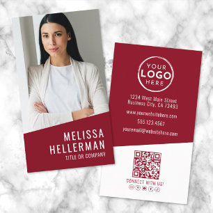 Cartão De Visita Logotipo Código QR Foto Contemporânea Vermelho Ver