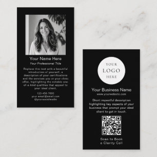 Cartão De Visita Logotipo Código QR Foto Preto e Branco Minimalista