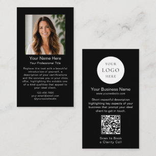 Cartão De Visita Logotipo Código QR Foto Preto e Branco Moderno Min