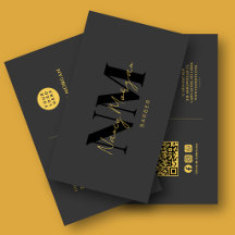 Logotipo Código QR Monograma Preto Dourado Barber