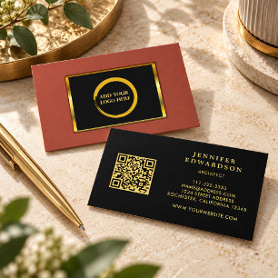 Cartão De Visita logotipo código QR terracota ouro preto moderno