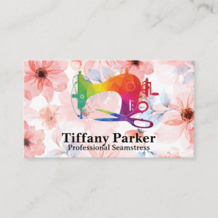 Cartão De Visita Logotipo Colorido de Máquina de Costura   Flores