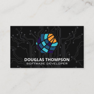 Cartão De Visita Logotipo Colorido Moderno de Circuito de Tecnologi