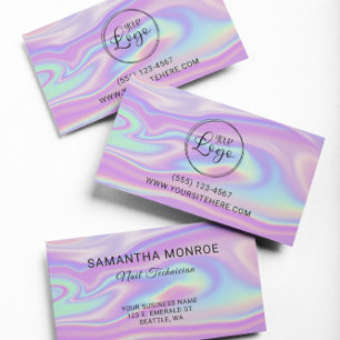 Cartão De Visita Logotipo com URL do site Roxo Mint Iridescente