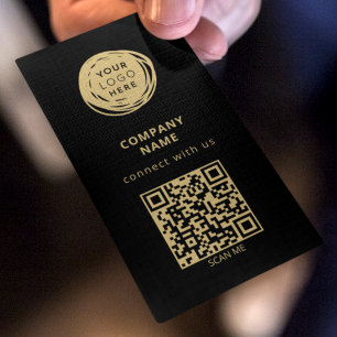 Cartão De Visita Logotipo Comercial Código QR Preto Negrito