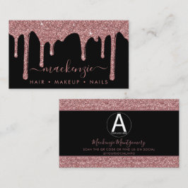 Cartão De Visita Logotipo comercial do Glitter Dourado Rosa preto