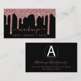 Cartão De Visita Logotipo comercial do Glitter Dourado Rosa preto