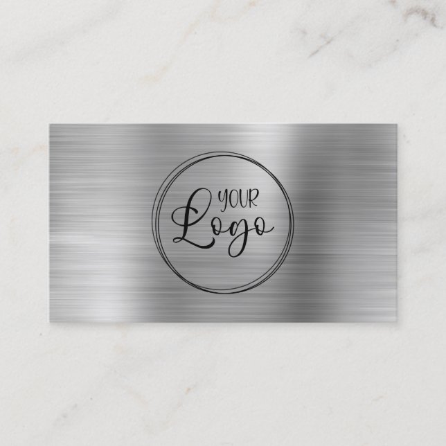 Cartão De Visita Logotipo comercial Faux Silver Ombre Foil (Frente)