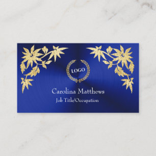 Cartão De Visita Logotipo comercial Gold Flower Corner Blue
