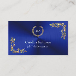 Cartão De Visita Logotipo comercial Gold Folha Floral Corner Azul