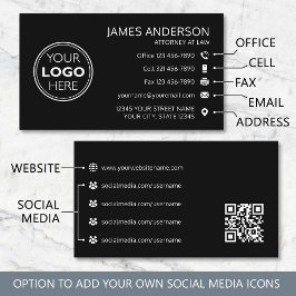 Cartão De Visita Logotipo Corporativo Fax Código QR Preto Profissio