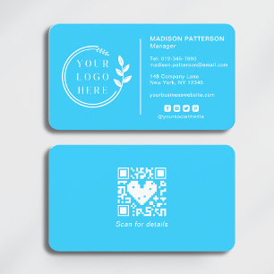 Cartão De Visita Logotipo Corporativo Turquesa Código QR Mídia Soci