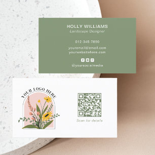 Cartão De Visita Logotipo Corporativo Verde Moderno Código QR