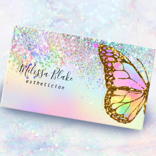 Cartão De Visita logotipo da borboleta faux pastel gliter