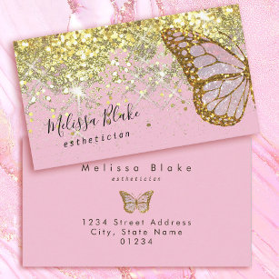 Cartão De Visita logotipo da borboleta no faux gold sparkle