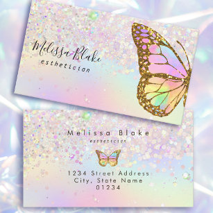 Cartão De Visita logotipo da borboleta no faux pastel glitter desig