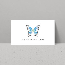 Cartão De Visita Logotipo da borboleta pintada azul em branco