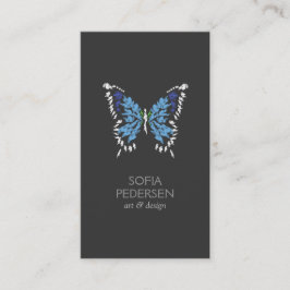 Cartão De Visita Logotipo da Borboleta Pintada Azul na Cinza Escura