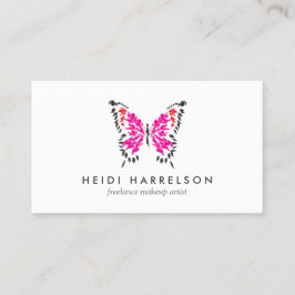 Cartão De Visita Logotipo da borboleta pintada cor-de-rosa em branc