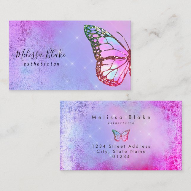 Cartão De Visita logótipo da borboleta púrpura (Frente/Verso)