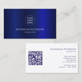 Cartão De Visita Logotipo da Empresa Código QR Azul Naval Metálico