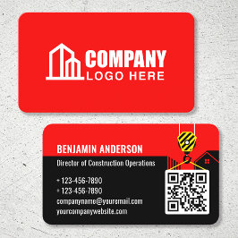 Cartão De Visita Logotipo da Empresa Código QR Contratante Vermelho