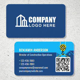 Cartão De Visita Logotipo da Empresa Código QR do Empreiteiro Azul