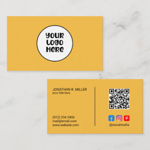 Cartão De Visita Logotipo da Empresa Código QR Mídia Social Amarelo