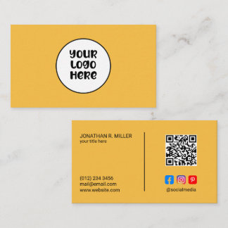 Cartão De Visita Logotipo da Empresa Código QR Mídia Social Amarelo