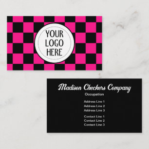Cartão De Visita Logotipo da empresa com quadrados pretos e rosa qu