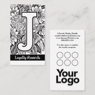 Cartão De Visita Logotipo da empresa J Floral Black and White, mono