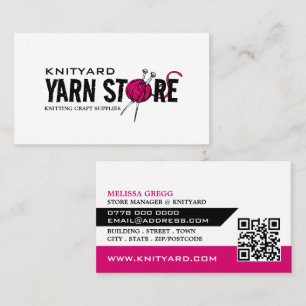 Cartão De Visita Logotipo da Loja de Yarn Rosa, Knitore, Loja de Ya