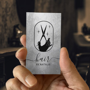 Cartão De Visita Logotipo da Mão de Tesoura Hair Stylist Modern Si