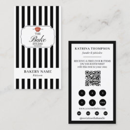 Cartão De Visita Logotipo da Padaria Black White Stripes Loyalty Pu