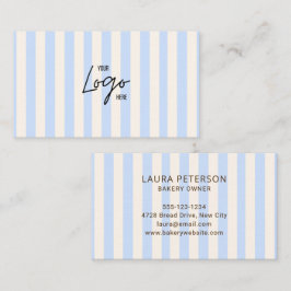 Cartão De Visita Logotipo da Padaria Café com Listras Azuis Claras