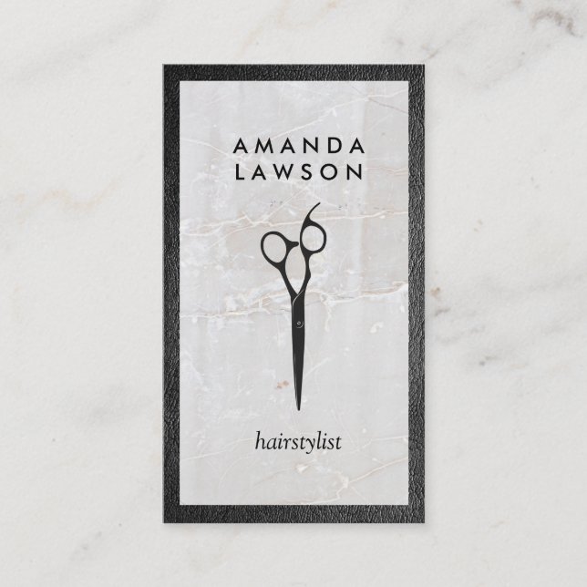 Cartão De Visita Logotipo da tesoura | Couro | Pedra (Frente)