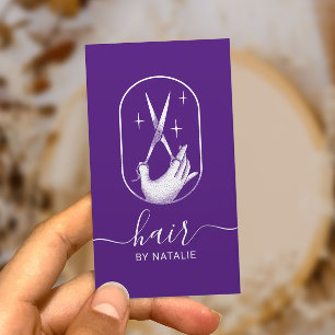 Cartão De Visita Logotipo da Tesoura e da Mão do Cabelo Salão Rox