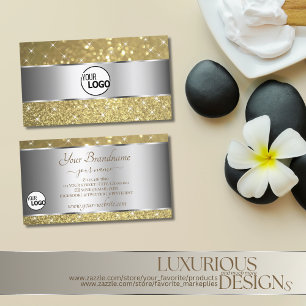 Cartão De Visita Logotipo das estrelas de brilho Dourado de prata l