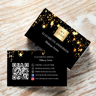 Cartão De Visita Logotipo das estrelas de ouro preto Qr código de m