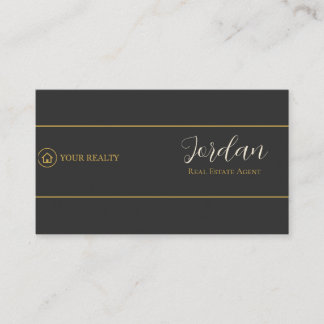 Cartão De Visita Logotipo de Agente Imobiliário Charcoal Gold