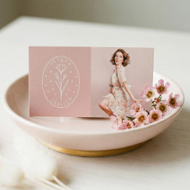 Cartão De Visita Logotipo de Arte em Linha Botânica Moderna e Blush